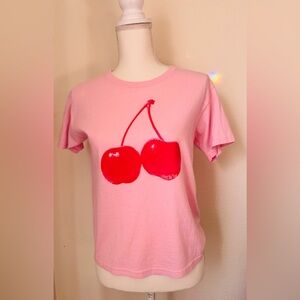 In Print We Trust Pink Cherry Graphic Baby Tee | Medium